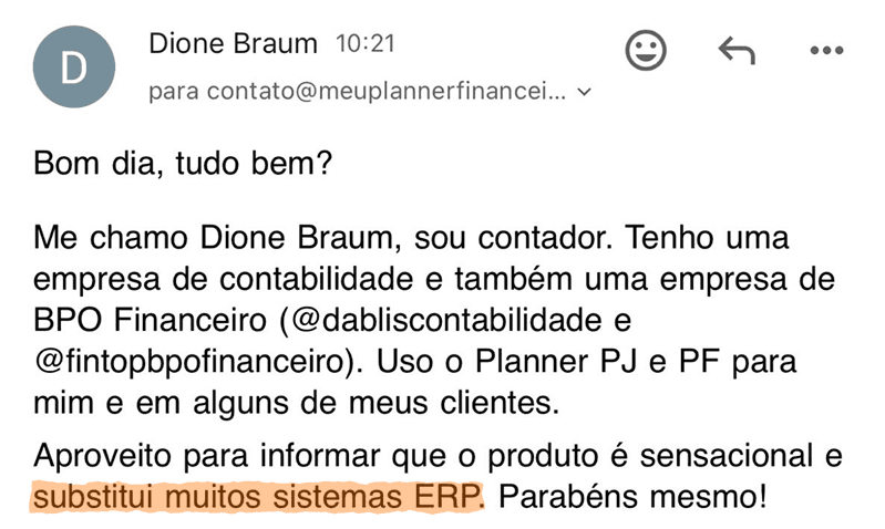 Avaliação de cliente do MPF Empresas