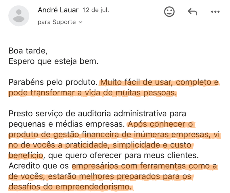 Avaliação de cliente do MPF Empresas
